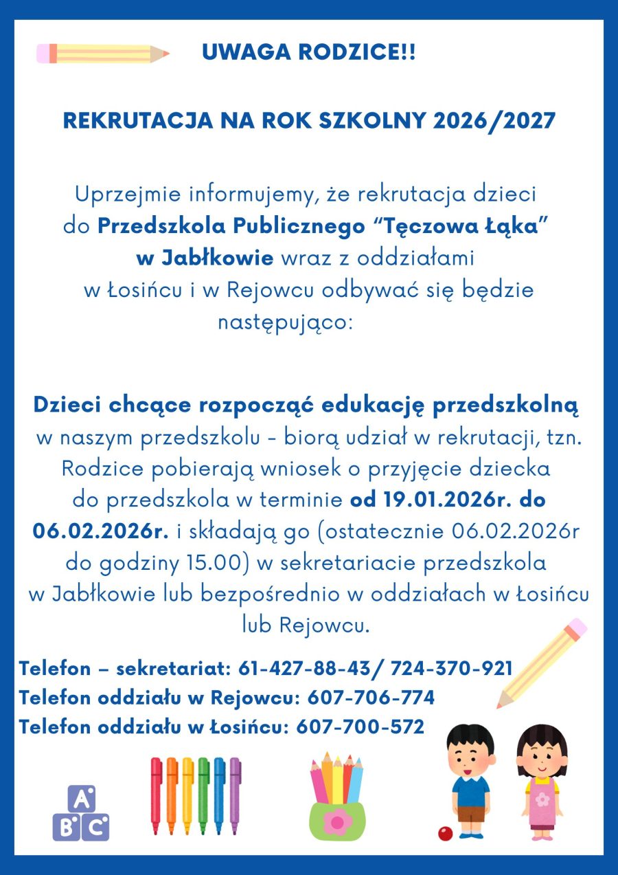 Rekrutacja do przedszkola na rok 2026/2027… – Stowarzyszenie Tęcza